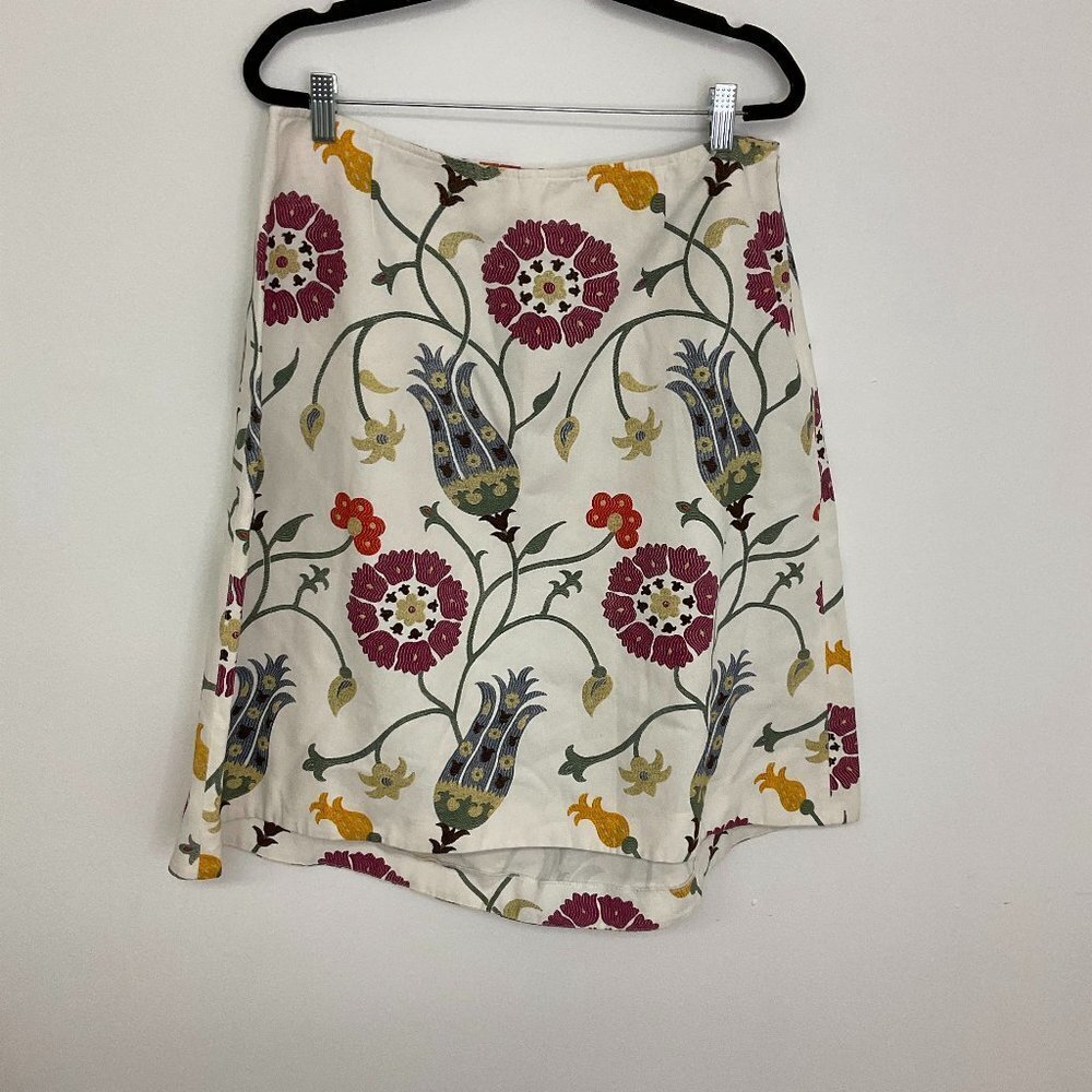 Gigli Stretchy Floral Print Mini Skirt Side Zip Size 8 White